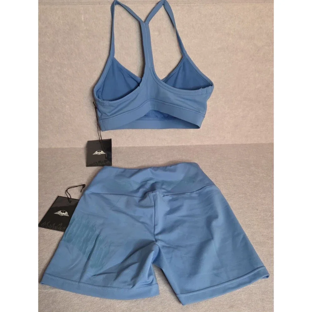 CIVIL REGIME No Tomorrow Women's Sz S Blue Sports Bra Shorts 2 Piece Set NWT
